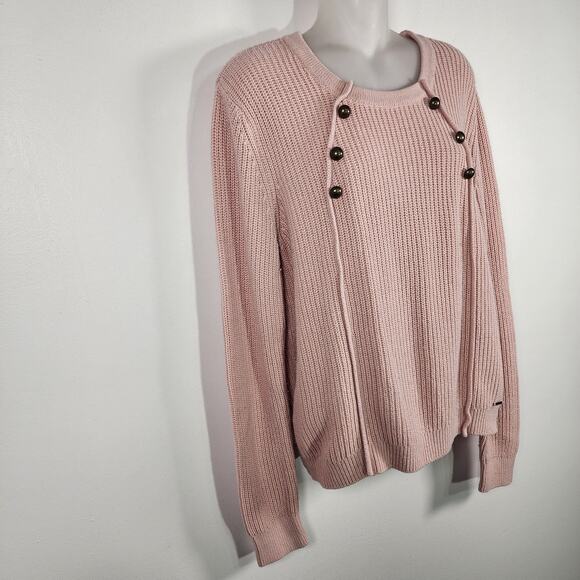 Abercrombie & Fitch Womens Pullover Sweater Large Pink Ribbed Button Detail Knit - Picture 6 of 13